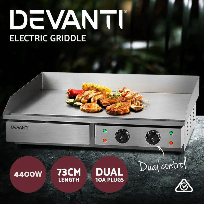 Devanti 73cm Commercial Electric Griddle Bbq Grill Plate 4400W Silver