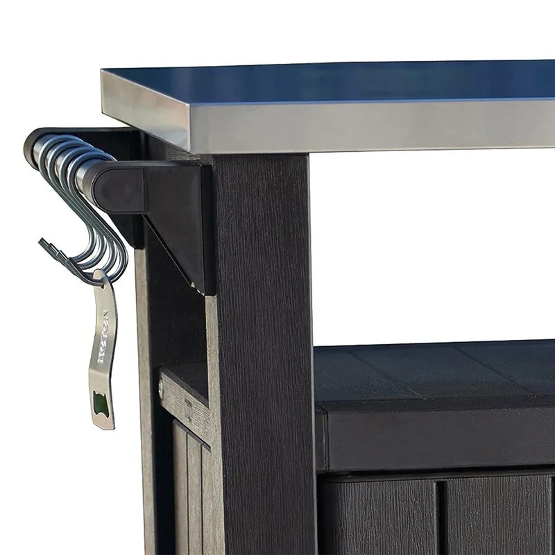 Keter Unity XL Outdoor Durable Kitchen Rolling Bar Cart With Storage Cabinet, Brown