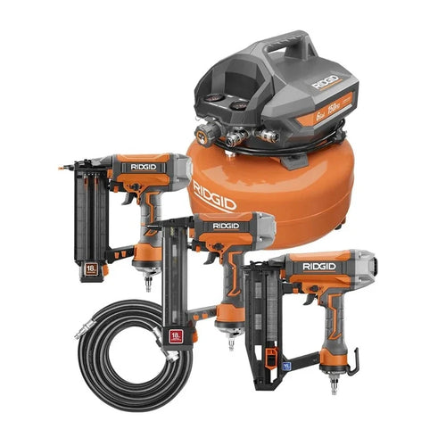 6 Gal. Portable Electric Pancake Air Compressor w/18GA Brad Nailer, 16GA Straight Finish Nailer, And 18GA Finish Stapler R696