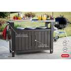 Keter Unity XL Outdoor Durable Kitchen Rolling Bar Cart With Storage Cabinet, Brown
