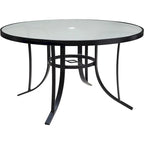 Hanover Lavallette 5-Piece Dining Set In Ocean Blue With 4 Stationary Chairs, 52-In. Round Glass-Top Table, Umbrella, And Bas