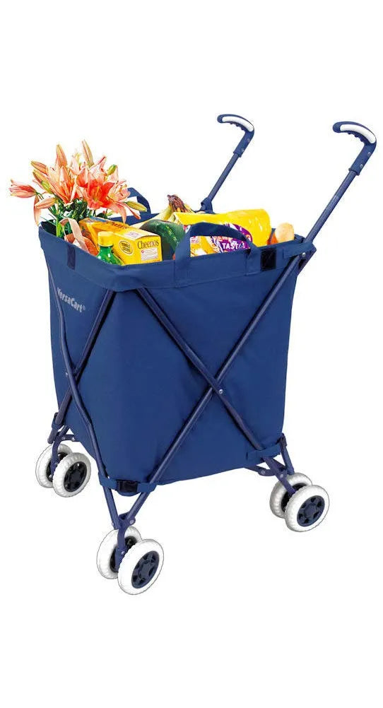 Folding Shopping Cart, VersaCart Transit Utility Cart, Transport Up To 120 Pounds, Water-Resistant Heavy Duty Canvas, Navy Bl