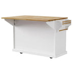 Large Kitchen Island With Wood Drop Leaf, Embossed Texture Rolling Kitchen Cart wDoors And Drawers wStorage For Kitchen, Whit