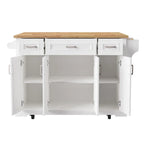 Large Kitchen Island With Wood Drop Leaf, Embossed Texture Rolling Kitchen Cart wDoors And Drawers wStorage For Kitchen, Whit