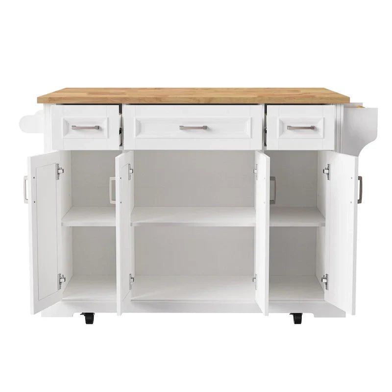 Large Kitchen Island With Wood Drop Leaf, Embossed Texture Rolling Kitchen Cart wDoors And Drawers wStorage For Kitchen, Whit
