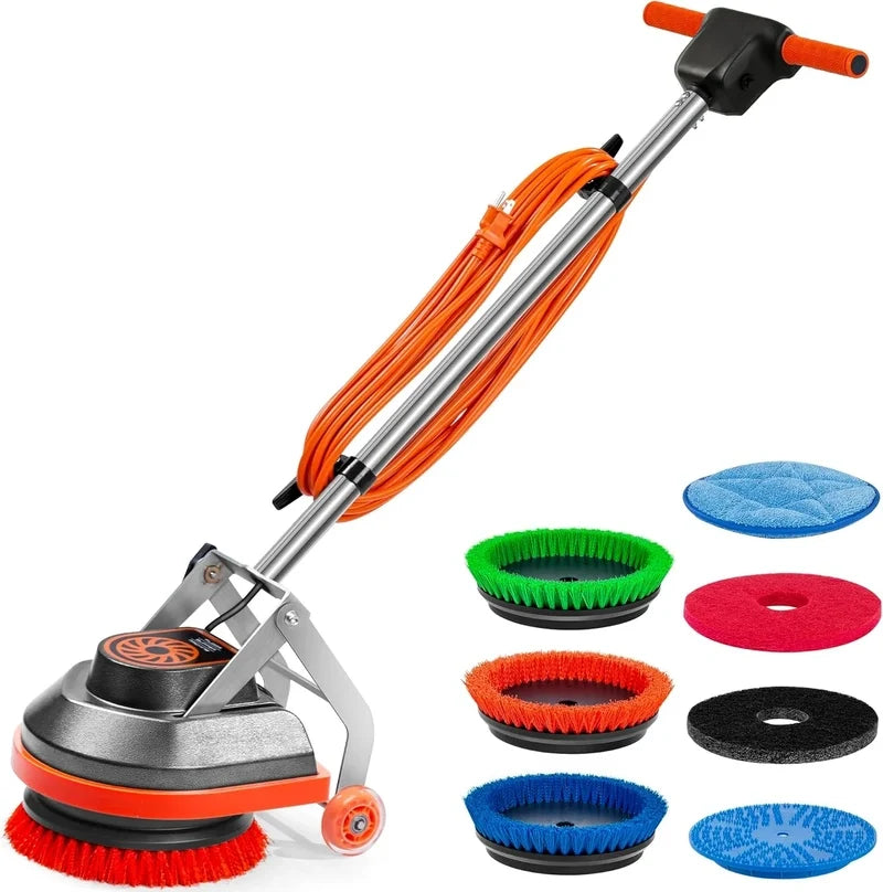 Commercial Floor Scrubber With Brushes And Pads, Heavy Duty Buffer And Cleaner For Tile And Grout