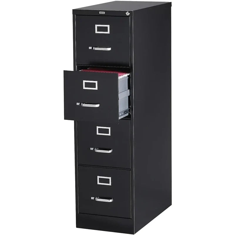Staples 4-Drawer File Cabinet, Lockable, Black, 25 In.D x 15 In.W