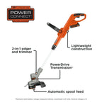 Black Plus Decker 20V Cordless String Trimmer And Edger, 2Ah, Lithium Ion Battery Included