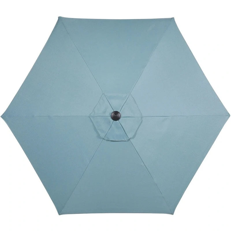 Hanover Lavallette 5-Piece Dining Set In Ocean Blue With 4 Stationary Chairs, 52-In. Round Glass-Top Table, Umbrella, And Bas
