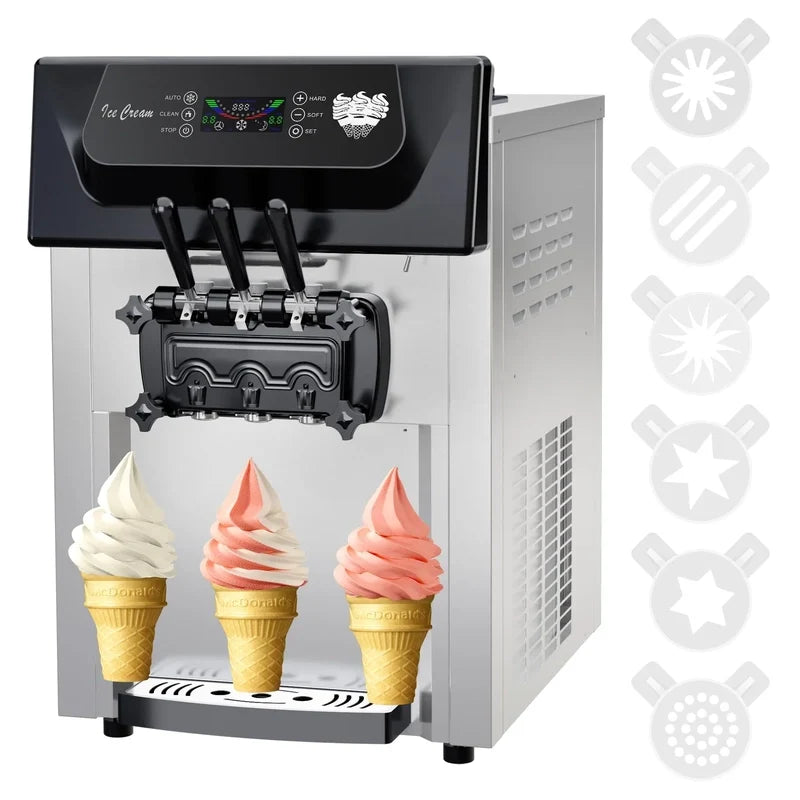Garvee 2200W Commercial Ice Cream Machine, 3 Flavor Soft Serve Ice Cream Machine, 5.3-7.4 Gal/Hr, With LCD Touch Screen