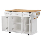 Large Kitchen Island With Wood Drop Leaf, Embossed Texture Rolling Kitchen Cart wDoors And Drawers wStorage For Kitchen, Whit