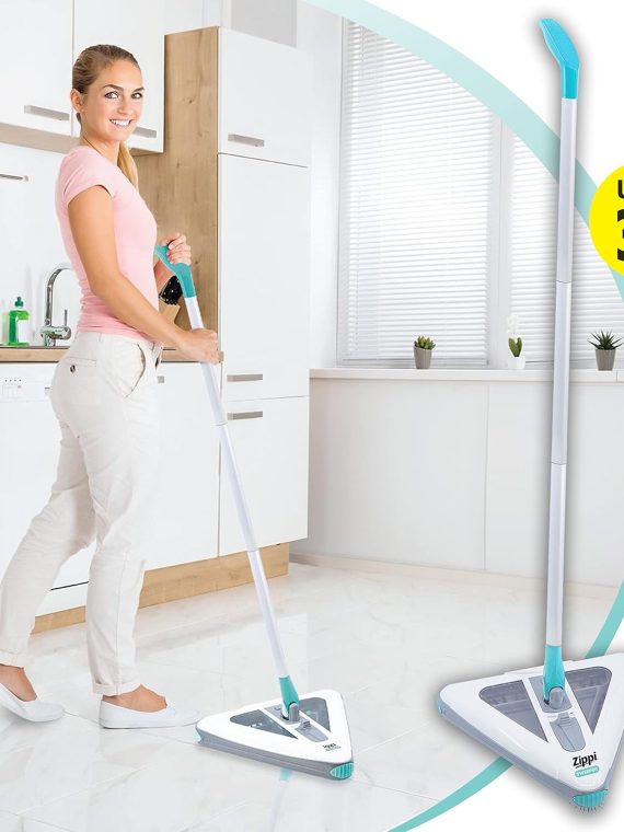 Zippi Sweeper Max, Powerful And Lightweight Sweeper For Carpet Hardwood And Tile Triangular Design Allows For Sweeping In Cor