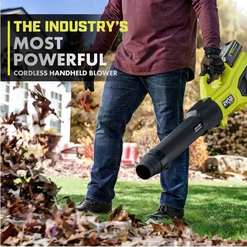 Ryobi 40V HP Brushless Whisper Series 190 MPH 730 CFM Cordless Battery Jet Fan Leaf Blower With 2 4.0 Ah Batteries And Charge