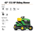 John Deere S100 42 In. Riding Lawn Mower, 17.5 HP Gas Hydrostatic Drive