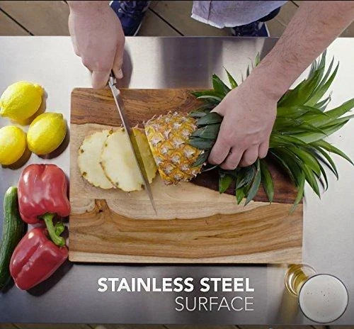 Keter Unity Portable Outdoor Table And Storage Cabinet With Hooks For Grill Accessories-Stainless Steel Top For Patio Kitchen