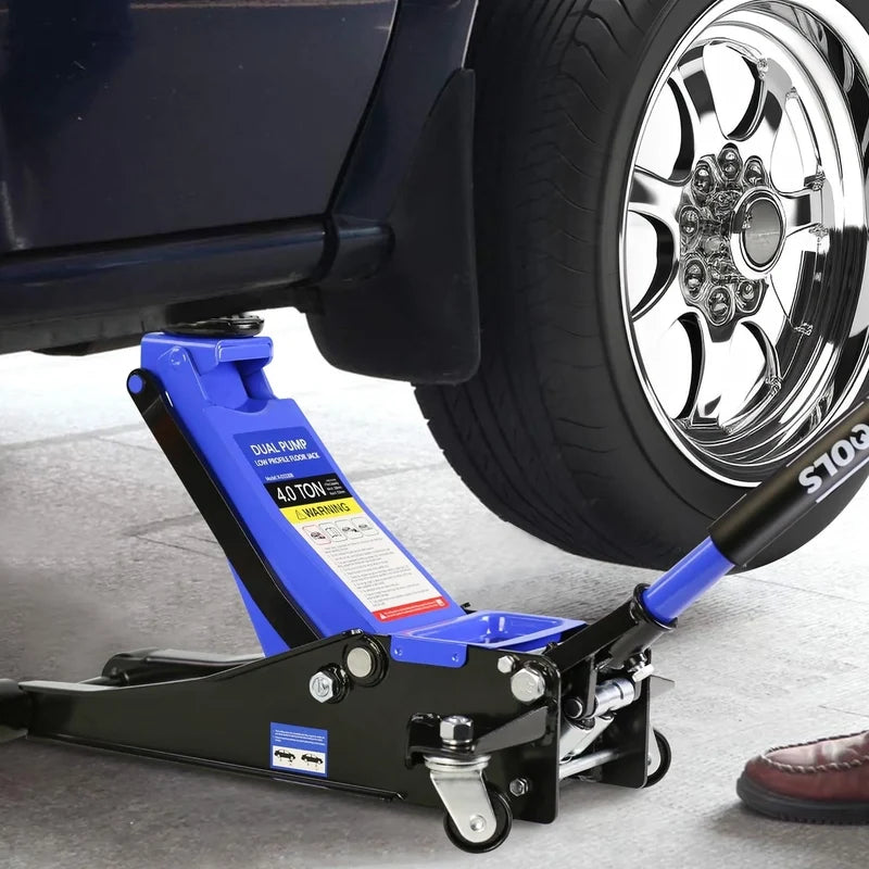 4-Ton Floor Jack, Low Profile Car Jack, Heavy-Duty Trolley Jack Car Lift With Dual Pump Pistons, Lifting Range 4 In.-21 In.