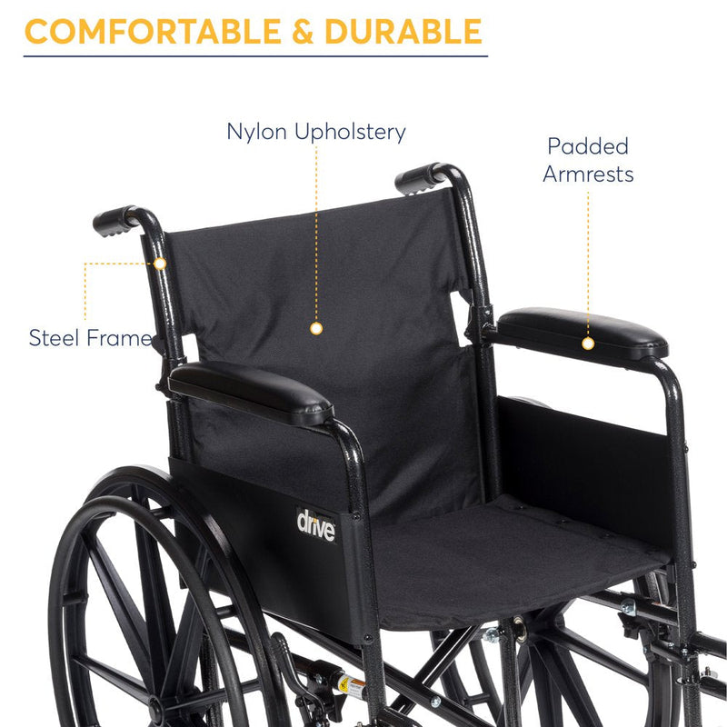 Drive Medical Silver Sport 1 Wheelchair With Full Arms And Swing Away Removable Footrest