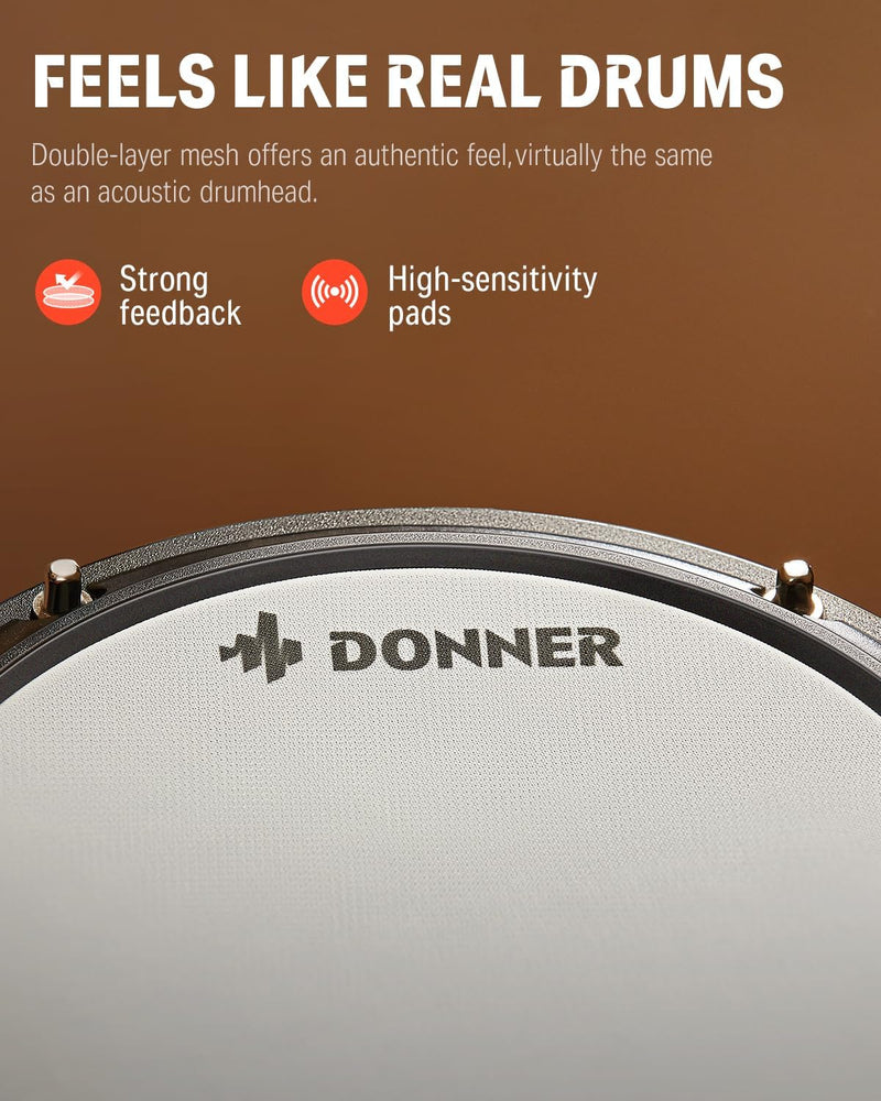 Donner DED-80 Electronic Drum Set, Electric Drum Set For Beginner With 4 Quiet Mesh Drum Pads, 2 Switch Pedal, 180 Plus Sound