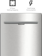 Honeywell 18 In. Dishwasher With 8 Place Settings, 6 Washing Programs, Stainless Steel Tub, UL/Energy Star, Stainless Steel