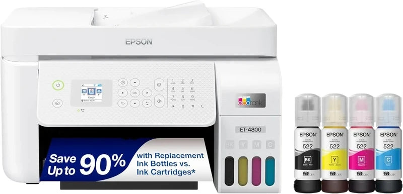 ET-4800 Wireless All-in-One Cartridge-Free Supertank Printer With Scanner, Copier, Fax, ADF And Ethernet, Ideal-For Your Home