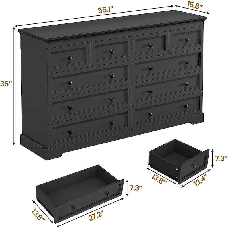 10 Drawers Dresser 55 Large Drawers Wood Dressers And Chest Of Drawers