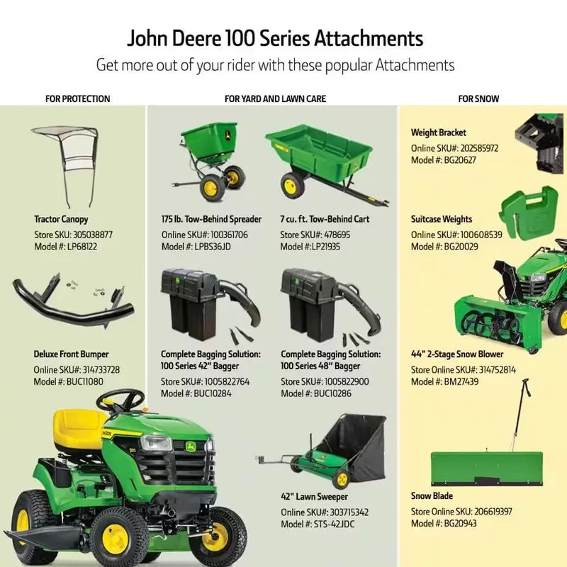 John Deere S100 Ride-On Lawnmower, 107 Cm, 42 In. Cutting Width, 17.5 Hp Petrol Hydrostatic Drive