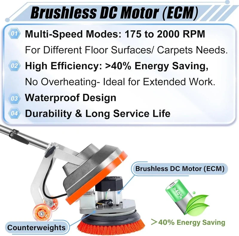 Commercial Floor Scrubber With Brushes And Pads, Heavy Duty Buffer And Cleaner For Tile And Grout