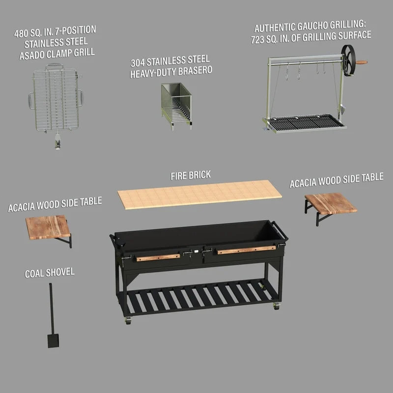 Backyard Discovery Argentine Santa Maria XL Wood Fire And Charcoal Steel Grill, Asado Clamp