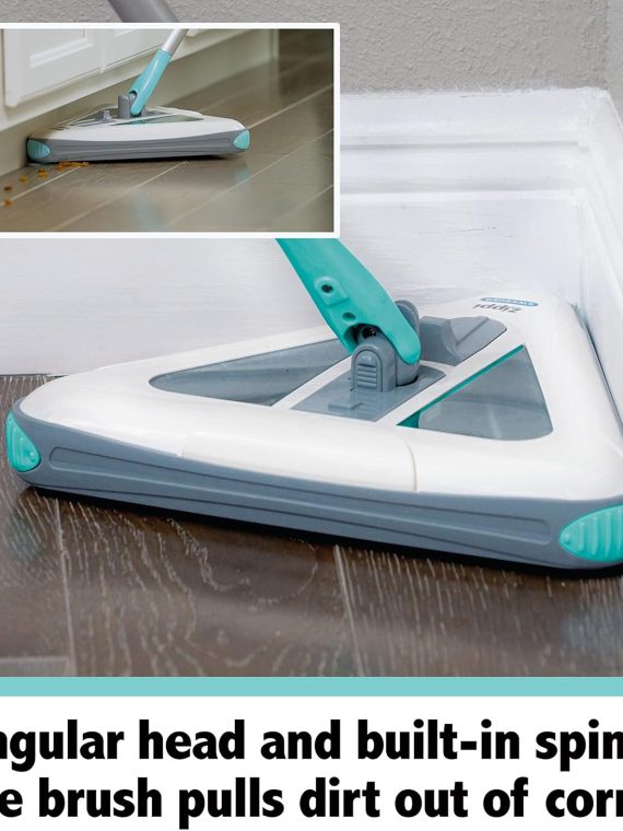 Zippi Sweeper Max, Powerful And Lightweight Sweeper For Carpet Hardwood And Tile Triangular Design Allows For Sweeping In Cor
