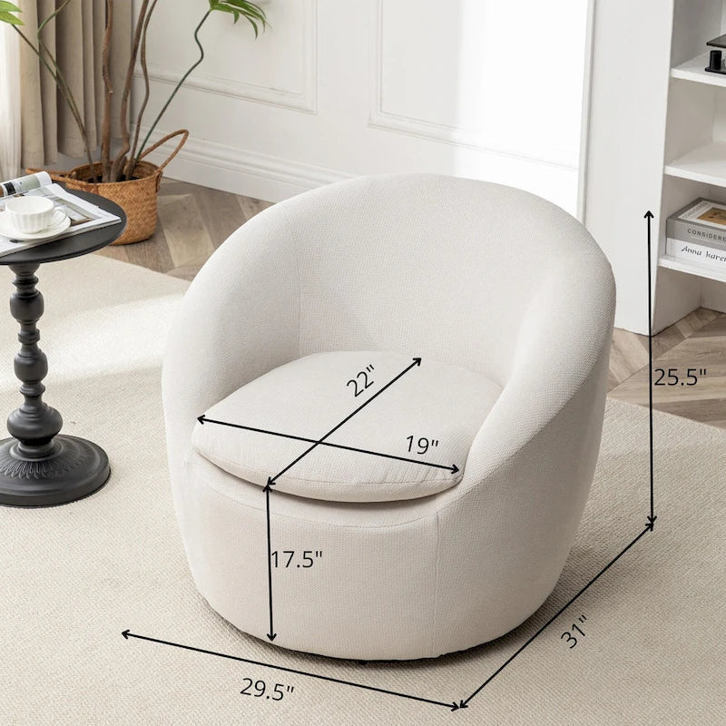 Swivel Barrel Chair, 360 Degree Rotation, Boucle Fabric
