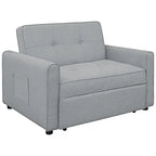 488243 Convertible Sleeper Sofa Bed, Adjustable Single Bed Chair With USB Port And 2 Pillows, Grey