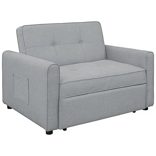 488243 Convertible Sleeper Sofa Bed, Adjustable Single Bed Chair With USB Port And 2 Pillows, Grey