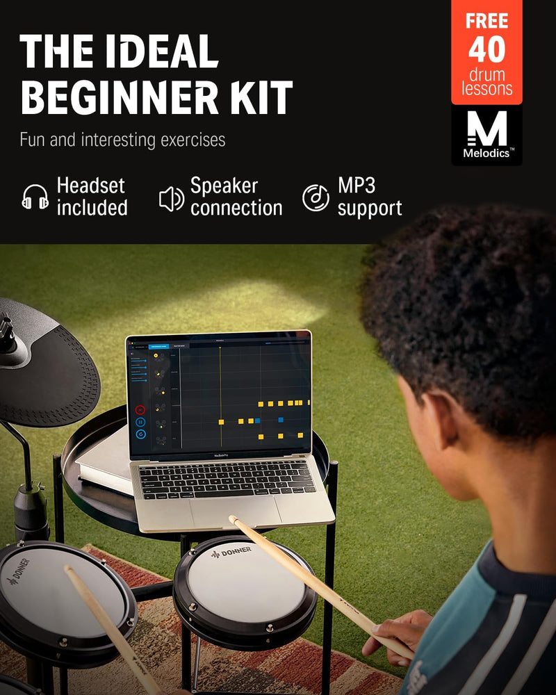 Donner DED-80 Electronic Drum Set, Electric Drum Set For Beginner With 4 Quiet Mesh Drum Pads, 2 Switch Pedal, 180 Plus Sound