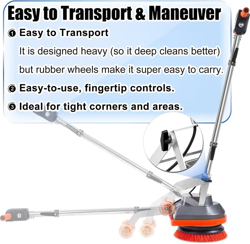 Commercial Floor Scrubber With Brushes And Pads, Heavy Duty Buffer And Cleaner For Tile And Grout