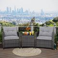 Gymax 3PCS Patio Rattan Sofa Set Outdoor Wicker Conversation Set Glass Tabletop w/Grey Cushion