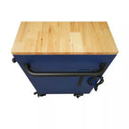 Heavy-Duty 52 In. 9-Drawer Mobile Workbench With Adjustable-Height Solid Wood Top In Matte Blue
