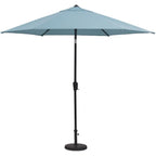 Hanover Lavallette 5-Piece Dining Set In Ocean Blue With 4 Stationary Chairs, 52-In. Round Glass-Top Table, Umbrella, And Bas