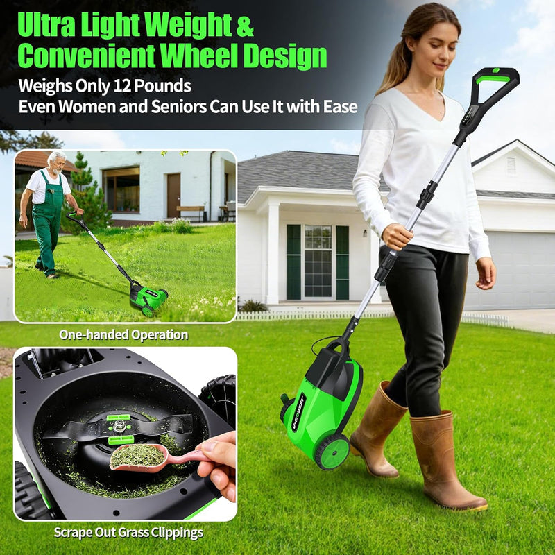 Cordless Lawn Mower, Electric Small Lawn Mower With 2 x 21V 4.0Ah Battery, Lightweight Mini Lawn Mower With Brushless Motor, 