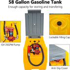 TECSPACE 58 Gallon Gasoline Tank, Portable Fuel Tank With 12V Electric Fuel Transfer Pump