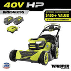 Ryobi 40V HP Brushless 21-in Self-Propelled Awd Lawn Mower, Whisper Series, Includes, 2 6.0Ah Batteries And Charger