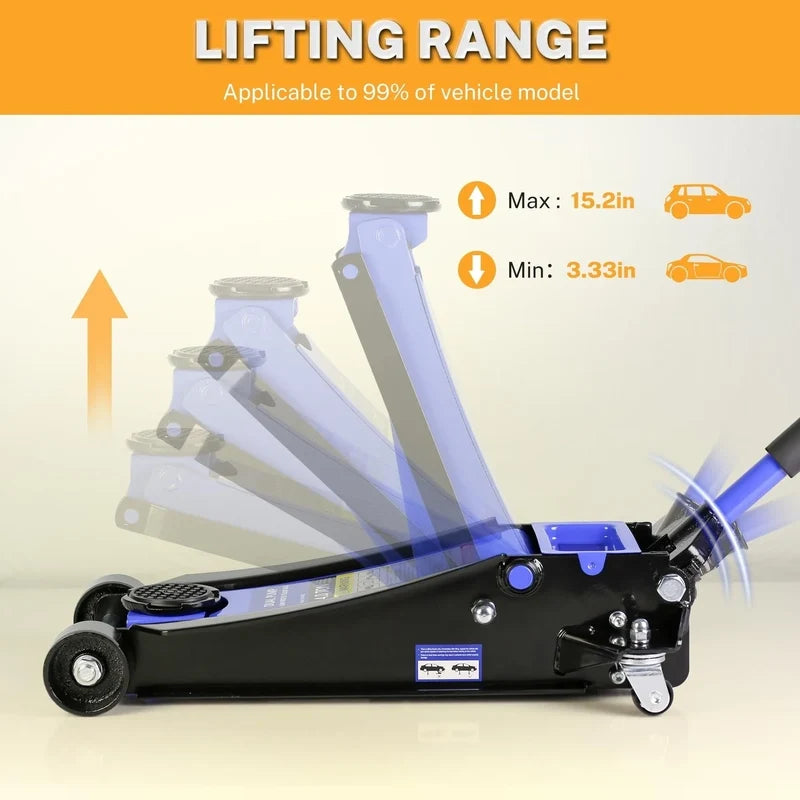 4-Ton Floor Jack, Low Profile Car Jack, Heavy-Duty Trolley Jack Car Lift With Dual Pump Pistons, Lifting Range 4 In.-21 In.