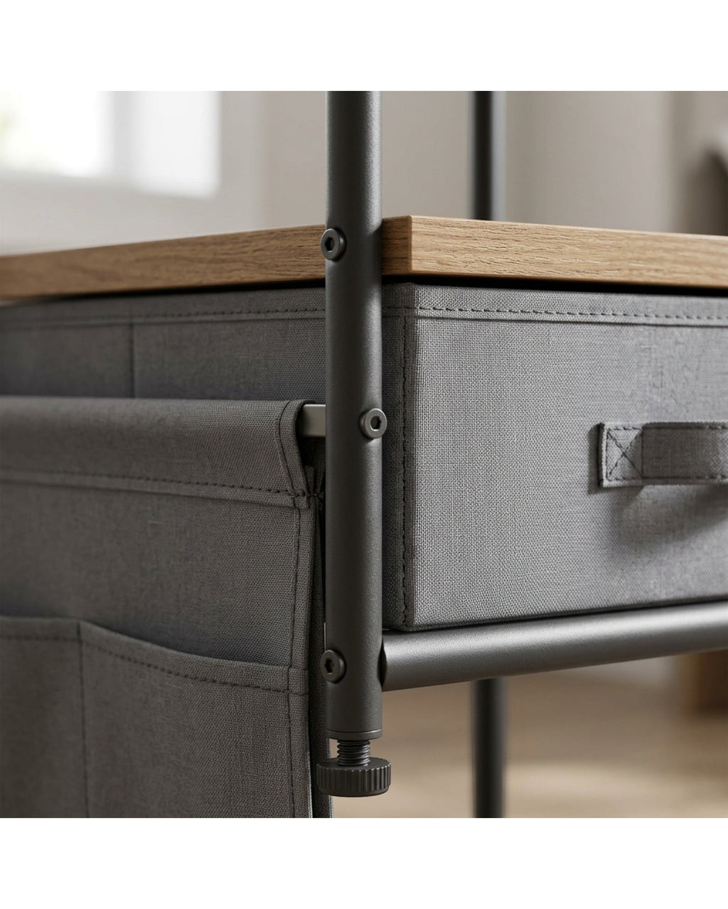 Hjvmn Fabric Drawer Side Sling Bedside Table Charcoal