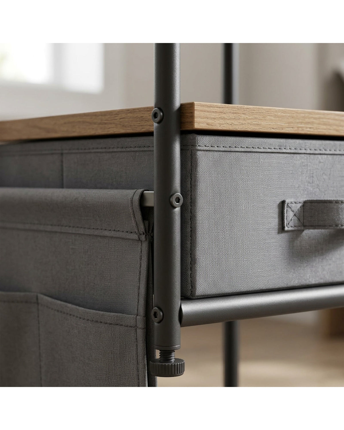 Hjvmn Fabric Drawer Side Sling Bedside Table Charcoal