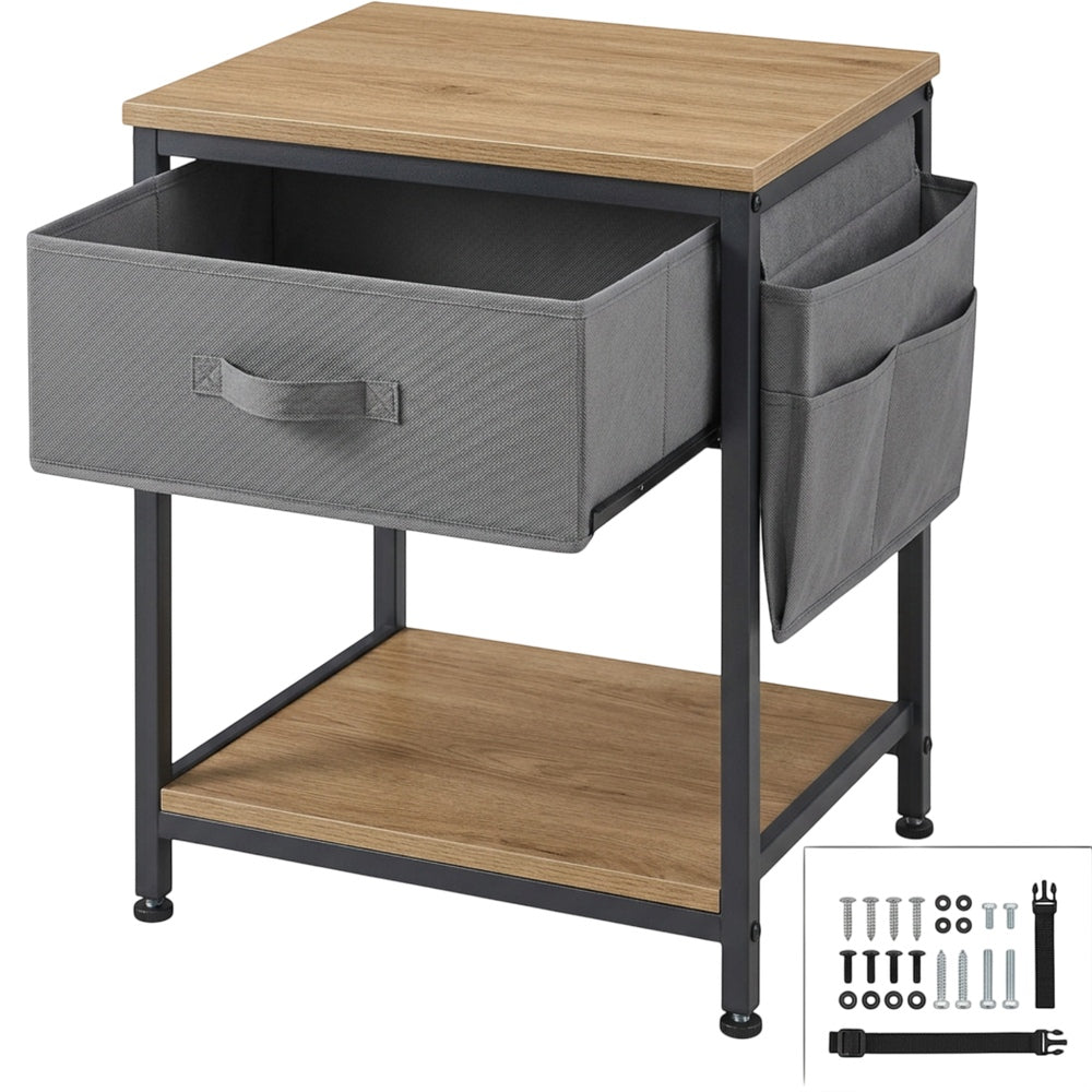 Hjvmn Fabric Drawer Side Sling Bedside Table Charcoal